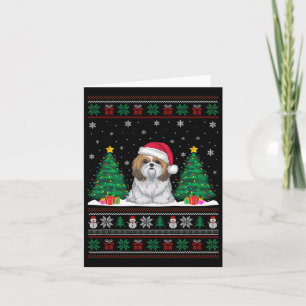 Santa Hat Shih Tzu Dog Christmas Tree Lights Ugly  Card