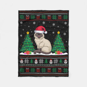 Santa Hat Siamese Cat Christmas Tree Lights Ugly S Fleece Blanket