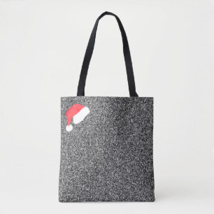 Santa Hat & Silver Modern Monogram Tote Bag