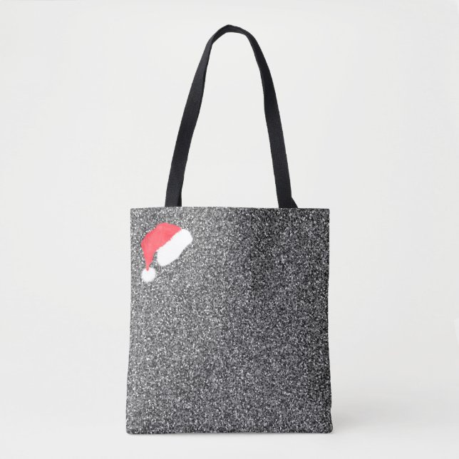 Santa Hat & Silver Modern Monogram Tote Bag (Front)