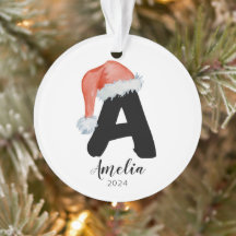Santa Hat Simple Customizable Letter A Christmas