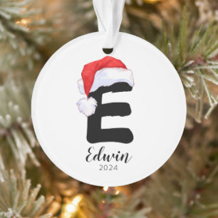 Santa Hat Simple Customizable Letter E Christmas Ornament