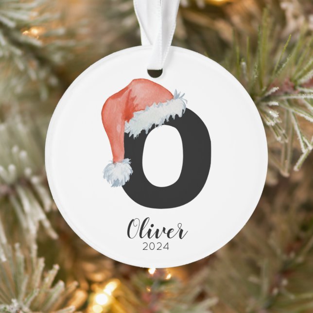 Santa Hat Simple Customizable Letter O Christmas Ornament (Tree)