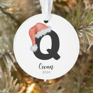Santa Hat Simple Customizable Letter Q Christmas Ornament
