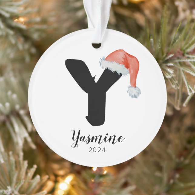 Santa Hat Simple Customizable Letter Y Christmas Ornament (Tree)