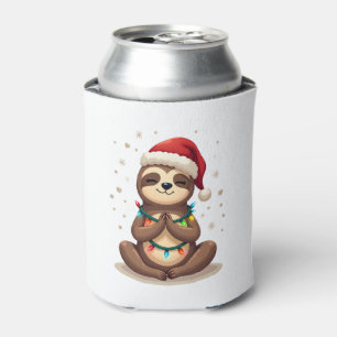 Santa Hat Sloth Lights Christmas Cute Pajama Sloth Can Cooler