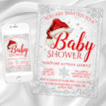 Santa Hat Snowflake Christmas Baby Shower Invitation<br><div class="desc">Christmas baby shower invitations with cute red Santa hat on a beautiful diamond and snowflake winter wonderland background. These cute red and white winter wonderland Christmas baby shower invitations are easily customized for your event by simply adding your details.</div>