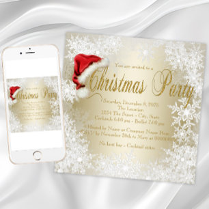 Santa Hat Snowflake Christmas Party Invitation