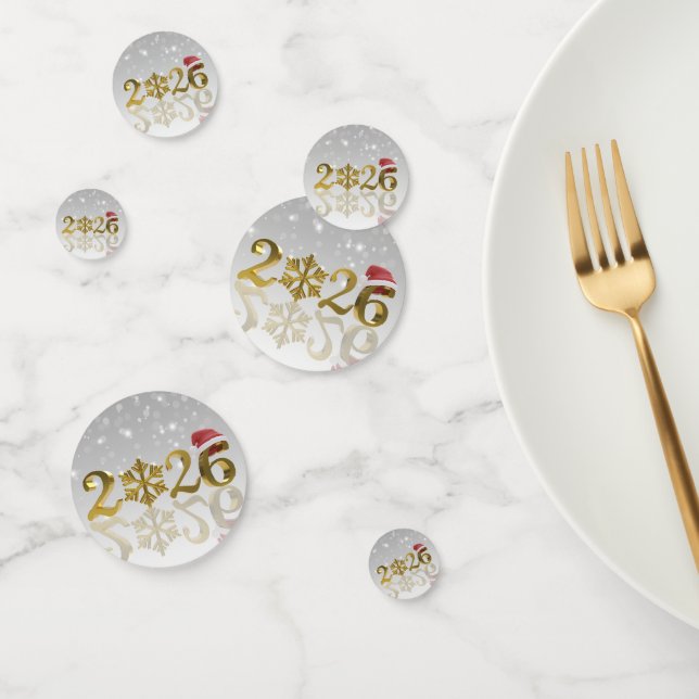 Santa Hat & Snowflake | Golden Happy New Year 2026 Confetti (Group)