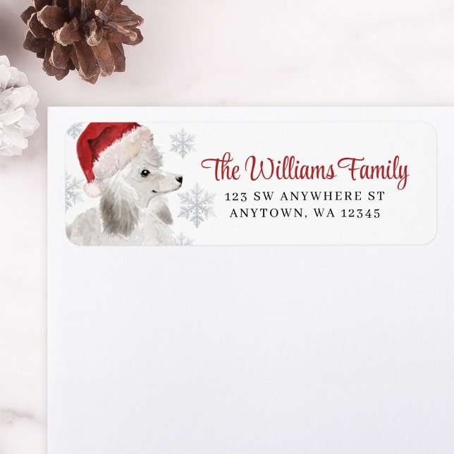 Santa Hat Snowflake White Poodle Return Address (Créateur téléchargé)