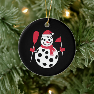 Santa Hat Snowman Family Xmas Matching Pickleball  Ceramic Ornament