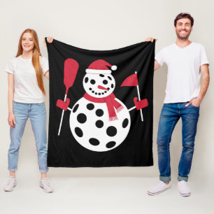 Santa Hat Snowman Family Xmas Matching Pickleball  Fleece Blanket