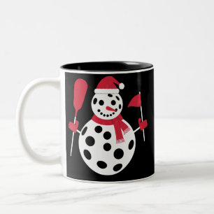 Santa Hat Snowman Family Xmas Matching Pickleball  Two-Tone Coffee Mug