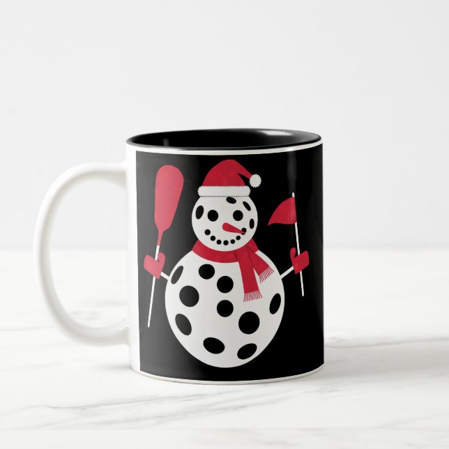 Santa Hat Snowman Family Xmas Matching Pickleball  Two-Tone Coffee Mug (Left)