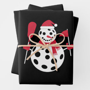 Santa Hat Snowman Family Xmas Matching Pickleball Wrapping Paper Sheet