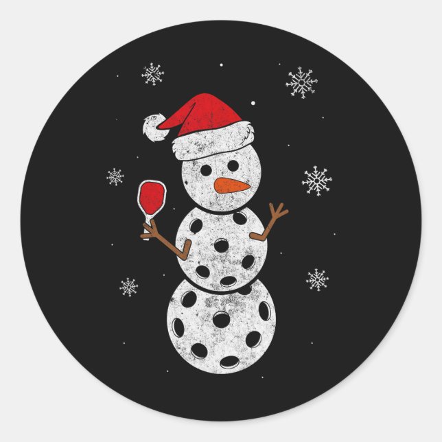 Santa Hat Snowman Gifts For Xmas Fun Pickleball Ch Classic Round Sticker (Front)