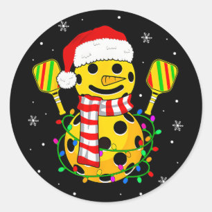 Santa Hat Snowman Gifts For Xmas Funny Pickleball Classic Round Sticker