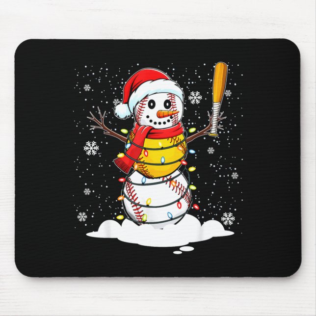 Santa Hat Snowman Xmas Funny Baseball Softball Chr Mouse Pad (Front)