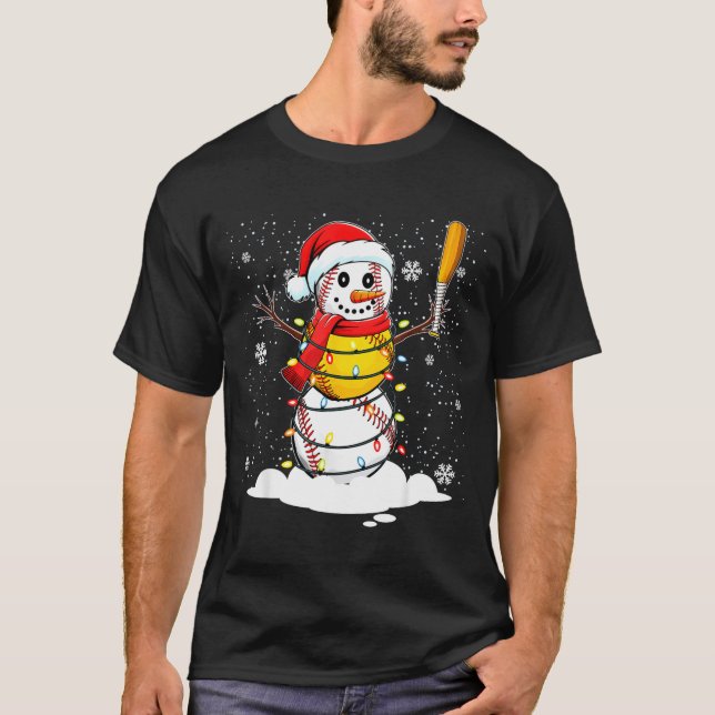 Santa Hat Snowman Xmas Funny Baseball Softball Chr T-Shirt (Front)