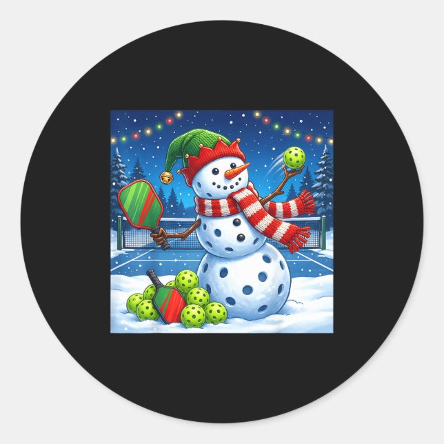 Santa Hat Snowman Xmas Funny Ckleball Christmas  Classic Round Sticker (Front)