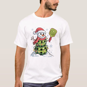 Santa Hat Snowman Xmas Funny Pickleball Christmas T-Shirt