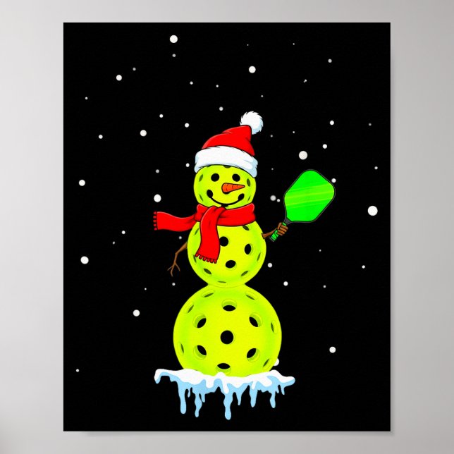Santa Hat Snowman Xmas Funny Pickleball Player Pad Poster (Front)