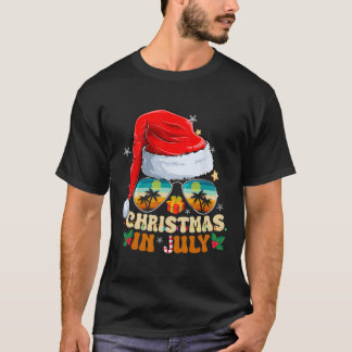 Santa Hat Sungles Beach Christmas In July Summer T-Shirt