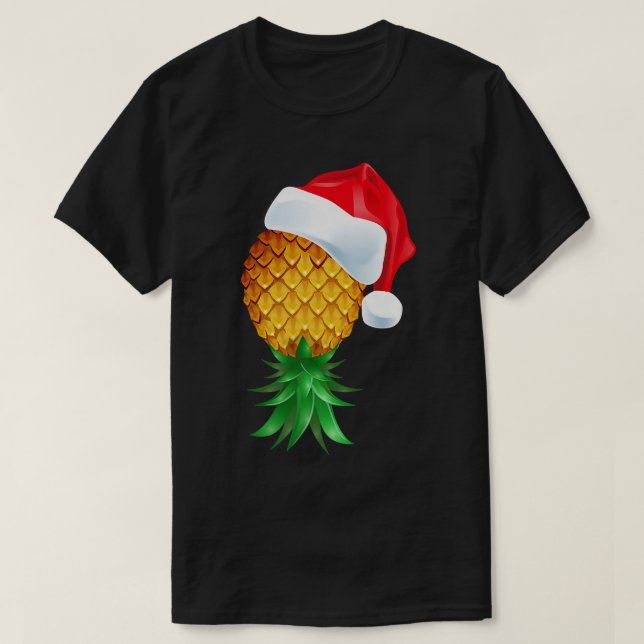 Santa Hat Swinger Upside Down Pineapple  T-Shirt (Design Front)