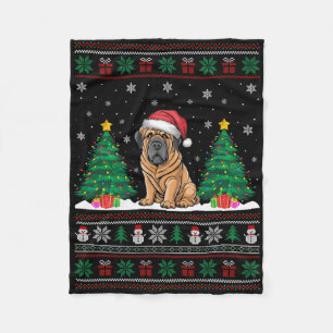 Santa Hat Tibetan Mastiff Dog Xmas Tree Lights Ugl Fleece Blanket