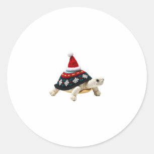 Santa Hat Tortoise - Vintage Sea Turtle Xmas Ugly Classic Round Sticker