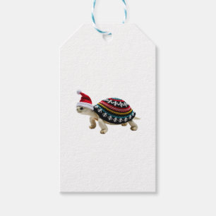 Santa Hat Tortoise - Vintage Sea Turtle Xmas Ugly Gift Tags