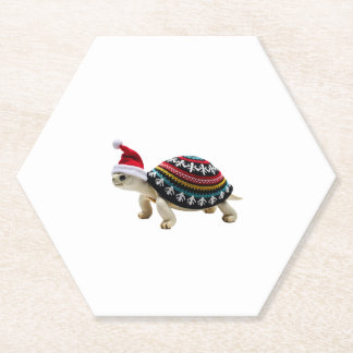 Santa Hat Tortoise - Vintage Sea Turtle Xmas Ugly  Paper Coaster