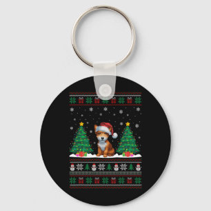 Santa Hat Toy Fox Terrier Dog Xmas Tree Lights Ugl Keychain