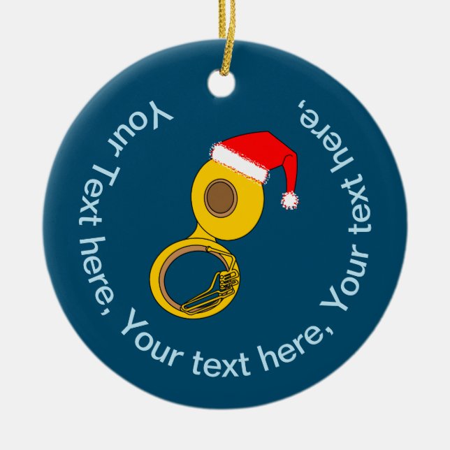 Santa Hat Tuba Ceramic Ornament (Front)