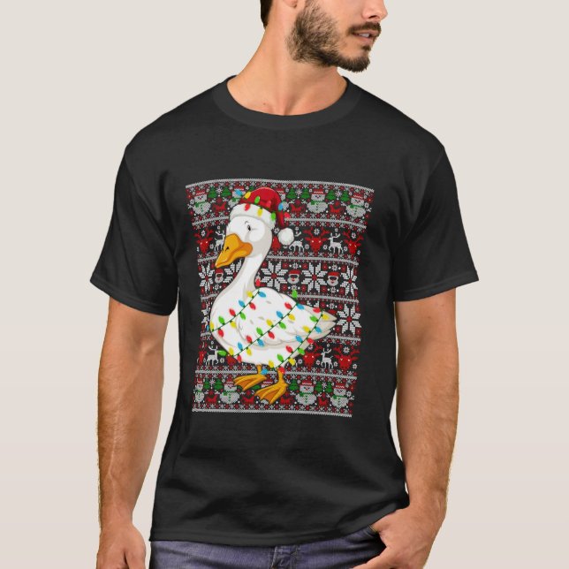 Santa Hat Ugly Christmas Men Women Kids Duck T-Shirt (Front)