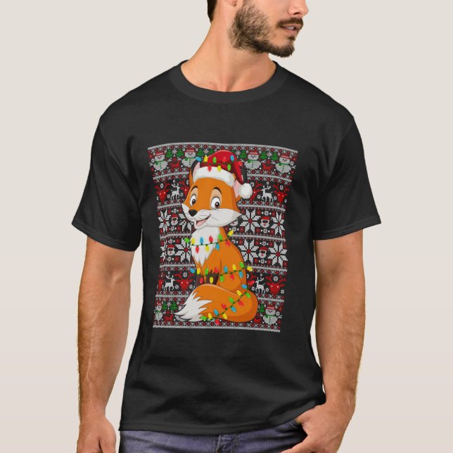 Santa Hat Ugly Christmas Men Women Kids Fox T-Shirt (Front)