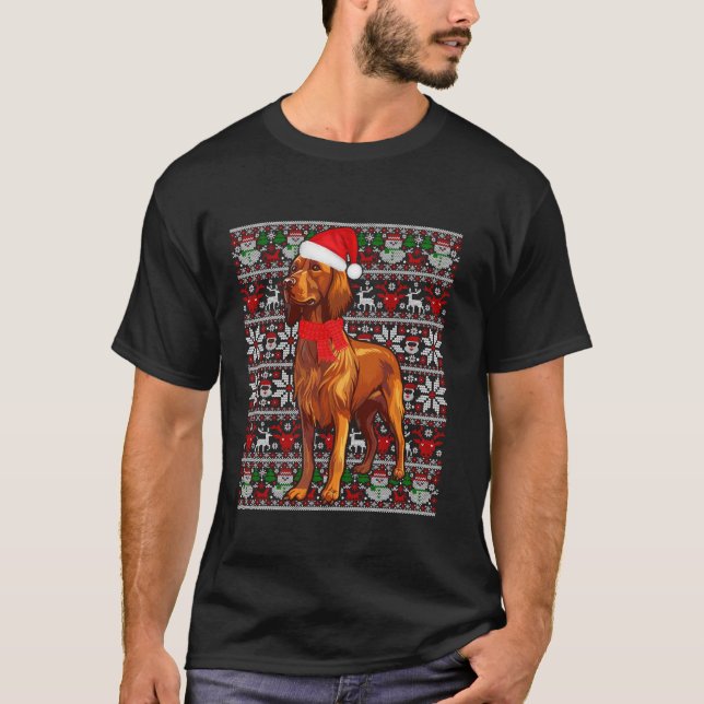Santa Hat Ugly Christmas Sweater Irish Setter Dog  (Front)