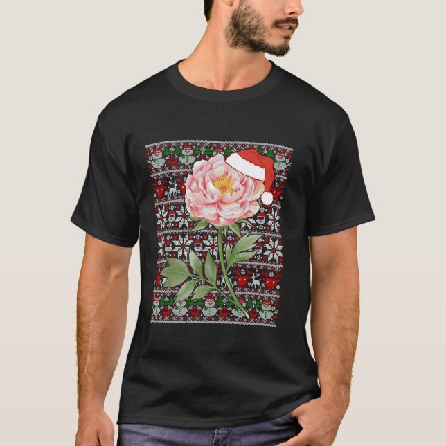 Santa Hat Ugly Christmas Sweater Peony Flower Love (Front)