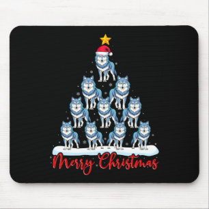 Santa Hat Ugly Xmas Funny Wolf Christmas Tree  Mouse Pad