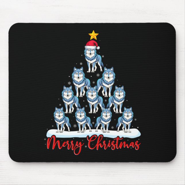 Santa Hat Ugly Xmas Funny Wolf Christmas Tree  Mouse Pad (Front)