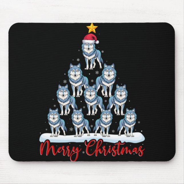 Santa Hat Ugly Xmas Funny Wolf Christmas Tree T Sh Mouse Pad (Front)