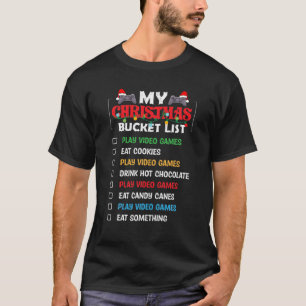 Santa Hat Video Games Christmas Bucket List Gamer T-Shirt