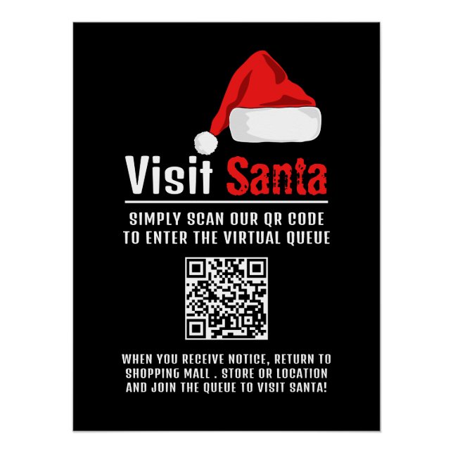 Santa Hat, Visit Santa, QR Code Queue Poster (Front)
