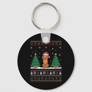 Santa Hat Vizsla Dog Christmas Tree Lights Ugly Sw Keychain