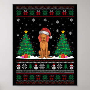 Santa Hat Vizsla Dog Christmas Tree Lights Ugly Sw Poster