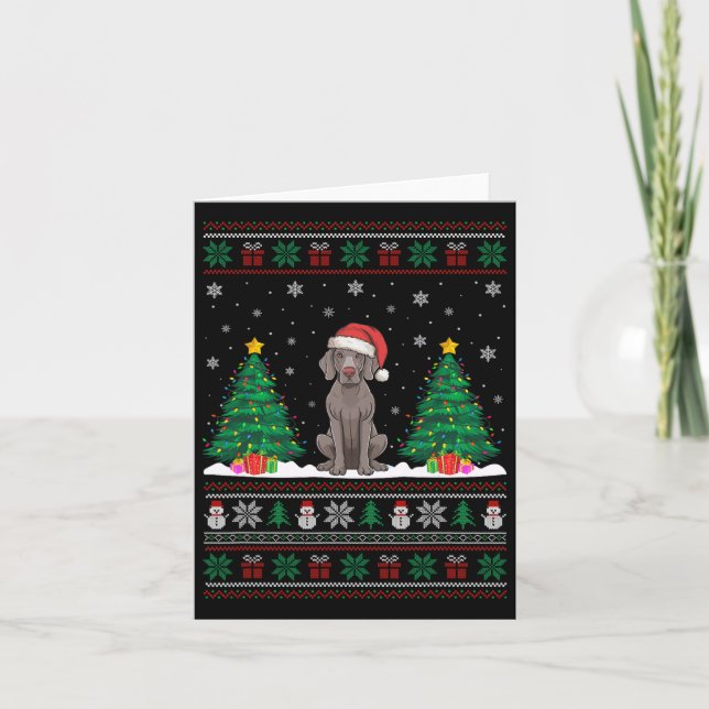 Santa Hat Weimaraner Dog Christmas Tree Lights Ugl Card (Front)