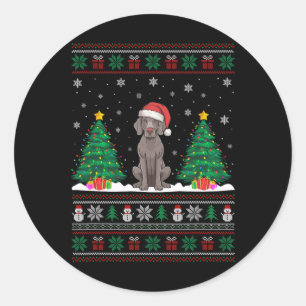Santa Hat Weimaraner Dog Christmas Tree Lights Ugl Classic Round Sticker