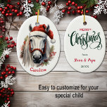 Santa Hat White Horse Christmas Ceramic Ornament<br><div class="desc">Any child who loves horses will love this pretty Christmas ornament. On the front is a pretty white horse with a red halter and Santa hat. The image is framed with pine boughs and red berries. Your custom name is at the bottom. The back of the ornament has a Merry...</div>