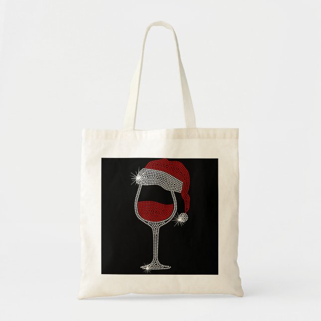 Santa Hat Wine Bling Christmas Rhinestone Bling  Tote Bag (Front)