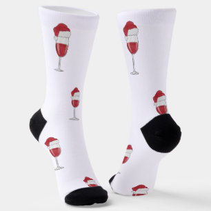Santa Hat Wine Glass Holiday Gift Stocking Stuffer Socks